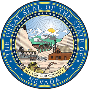 Seal of State of Nevada with mountains, ranchland and farming